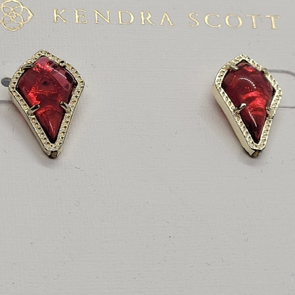 Custom Kendra Scott Stud Earrings Berry Red Gold - Picture 10 of 13